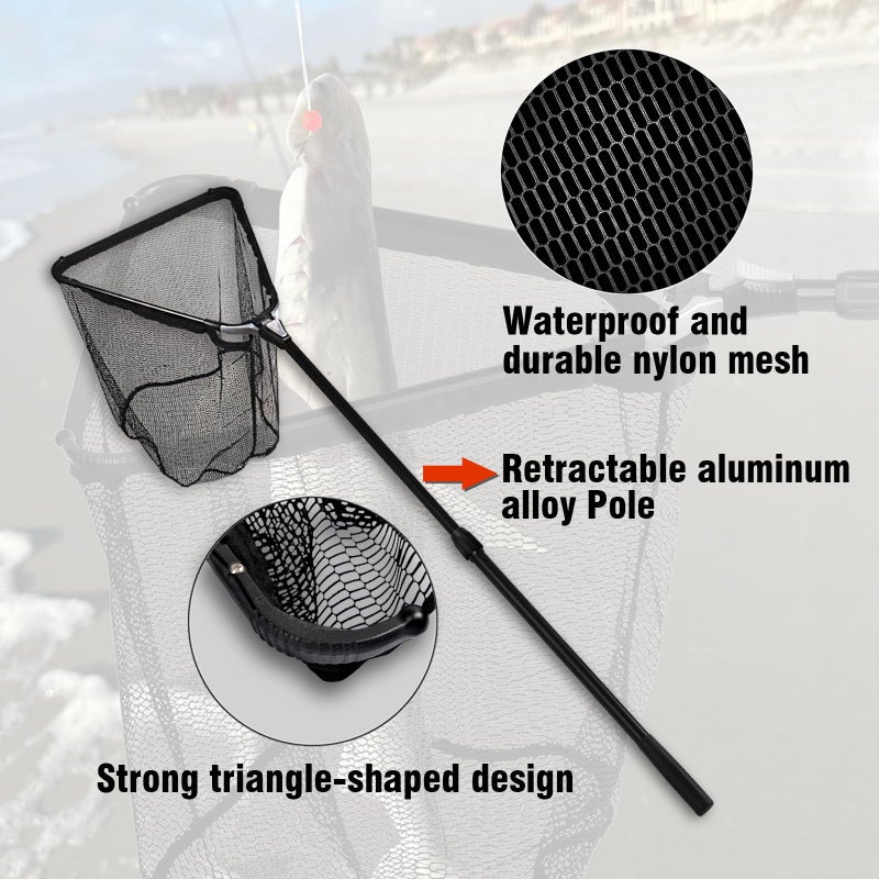 Fiblink Folding Aluminum Fishing Landing Net Fish Net with Extending Telescoping Pole Handle(Extend Length: 44-60 inches-with Larger net) - Image 3